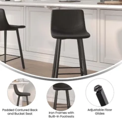 Flash Furniture Caleb Modern Armless 24 Inch Counter Height Stools Commercial Grade With Footrests And Matte Metal Frames, Set Of 2 -Flash Furniture GUEST 008e2d4a 4745 4a27 ad3a 1c4021f5e0b8