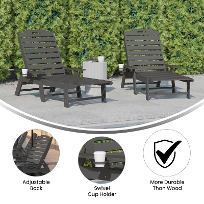 Flash Furniture Monterey Set Of 2 Adjustable Adirondack Loungers With Cup Holders- All-Weather Indoor/Outdoor HDPE Lounge Chairs 7 Flash Furniture Monterey Set Of 2 Adjustable Adirondack Loungers With Cup Holders- All-Weather Indoor/Outdoor HDPE Lounge Chairs - Image 5