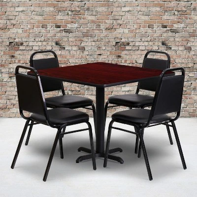 Flash Furniture 36'' Square Laminate Table Set With X-Base And 4 Trapezoidal Back Banquet Chairs 3 Flash Furniture 36'' Square Laminate Table Set With X-Base And 4 Trapezoidal Back Banquet Chairs