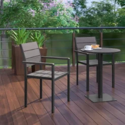 Flash Furniture Finch Commercial Grade Patio Chair With Arms, Stackable Side Chair With Faux Teak Poly Slats And Metal Frame -Flash Furniture GUEST 01e428a9 40ba 45c9 bca7 d903490dc1f6