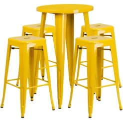 Flash Furniture Commercial Grade 24" Round Metal Indoor-Outdoor Bar Table Set With 4 Square Seat Backless Stools 12 Flash Furniture Commercial Grade 24" Round Metal Indoor-Outdoor Bar Table Set With 4 Square Seat Backless Stools -Flash Furniture GUEST 01ea1a7d 678f 4ce8 8a0c bcc02d418723