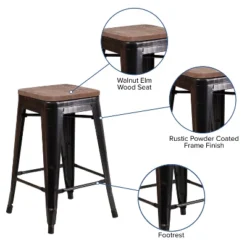 Flash Furniture 24" High Backless Metal Counter Height Stool With Square Wood Seat -Flash Furniture GUEST 03a27d3d 7b11 415d b3f3 f301a5f18aae