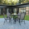 Flash Furniture 5 Piece Outdoor Patio Dining Set - Tempered Glass Patio Table, 4 Flex Comfort Stack Chairs