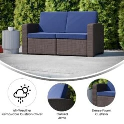 Flash Furniture Seneca Faux Rattan Loveseat With All-Weather Cushions -Flash Furniture GUEST 07e1e656 5ab2 436f 8f6d 84ebd6603cad