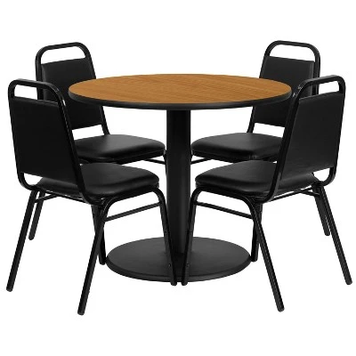 Flash Furniture 36'' Round Laminate Table Set With Round Base And 4 Trapezoidal Back Banquet Chairs 6 Flash Furniture 36'' Round Laminate Table Set With Round Base And 4 Trapezoidal Back Banquet Chairs - Image 4