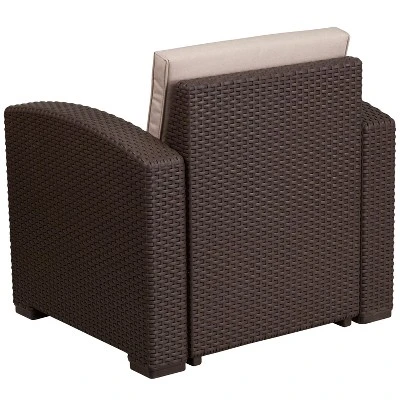 Flash Furniture Chocolate Brown Faux Rattan Chair With All-Weather Beige Cushion 8 Flash Furniture Chocolate Brown Faux Rattan Chair With All-Weather Beige Cushion - Image 6