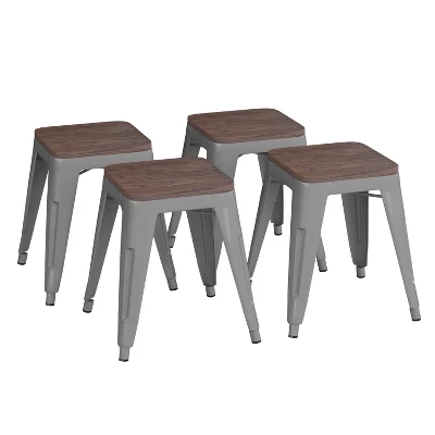Flash Furniture 18" Backless Table Height Stool With Wooden Seat, Stackable Metal Indoor Dining Stool, Commercial Grade - Set Of 4 10 Flash Furniture 18" Backless Table Height Stool With Wooden Seat, Stackable Metal Indoor Dining Stool, Commercial Grade - Set Of 4 - Image 9