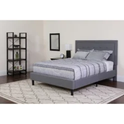 Flash Furniture Roxbury Full Size Tufted Upholstered Platform Bed In Light Gray Fabric With Pocket Spring Mattress