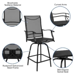 Flash Furniture Valerie Patio Bar Height Stools Set Of 2, All-Weather Textilene Swivel Patio Stools And Deck Chairs With High Back & Armrests -Flash Furniture GUEST 0acf88c3 eede 4546 b0c6 3b288a98b32f