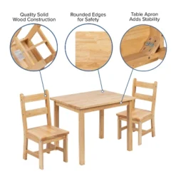 Flash Furniture Kids Solid Hardwood Table And Chair Set For Playroom, Bedroom, Kitchen - 3 Piece Set -Flash Furniture GUEST 0bf9d919 a115 4ffe a6b2 d493e1126156
