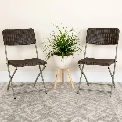 Flash Furniture 2 Pack HERCULES Series Brown Rattan Plastic Folding Chair With Gray Frame 3 Flash Furniture 2 Pack HERCULES Series Brown Rattan Plastic Folding Chair With Gray Frame