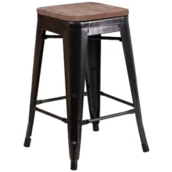 Flash Furniture 24" High Backless Metal Counter Height Stool With Square Wood Seat -Flash Furniture GUEST 0cd46378 71cc 4ed5 95b6 6ae064073f6a