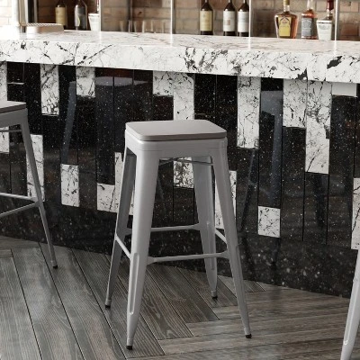 Flash Furniture Cierra Set Of 4 Commercial Grade 30" High Backless Metal Indoor Bar Height Stools With All-Weather Poly Resin Seats 6 Flash Furniture Cierra Set Of 4 Commercial Grade 30" High Backless Metal Indoor Bar Height Stools With All-Weather Poly Resin Seats - Image 4