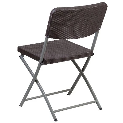 Flash Furniture 2 Pack HERCULES Series Brown Rattan Plastic Folding Chair With Gray Frame 6 Flash Furniture 2 Pack HERCULES Series Brown Rattan Plastic Folding Chair With Gray Frame - Image 4
