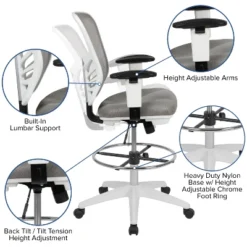 Flash Furniture Mid-Back Mesh Ergonomic Drafting Chair With Adjustable Chrome Foot Ring, Adjustable Arms -Flash Furniture GUEST 0e481e9b 7441 4571 80ef d8481b04b307