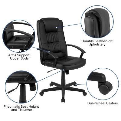 Flash Furniture Biscayne Flash Fundamentals High Back Black LeatherSoft-Padded Task Office Chair With Arms 6 Flash Furniture Biscayne Flash Fundamentals High Back Black LeatherSoft-Padded Task Office Chair With Arms - Image 4
