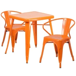 Flash Furniture Commercial Grade 23.75" Square Metal Indoor-Outdoor Table Set With 2 Arm Chairs -Flash Furniture GUEST 0fd73667 2e0b 4057 ae27 e797d341b449
