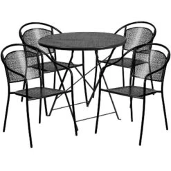 Flash Furniture Oia Commercial Grade 30" Round Indoor-Outdoor Steel Folding Patio Table Set With 4 Round Back Chairs -Flash Furniture GUEST 108153f2 e170 4bcd 91b3 d525ea85edf5