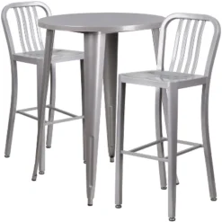 Flash Furniture Commercial Grade 30" Round Metal Indoor-Outdoor Bar Table Set With 2 Vertical Slat Back Stools -Flash Furniture GUEST 10d2b340 0d81 4bf9 bdd8 d1aff9711531
