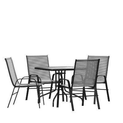 Flash Furniture 5 Piece Outdoor Patio Dining Set - Tempered Glass Patio Table, 4 Flex Comfort Stack Chairs 12 Flash Furniture 5 Piece Outdoor Patio Dining Set - Tempered Glass Patio Table, 4 Flex Comfort Stack Chairs - Image 10