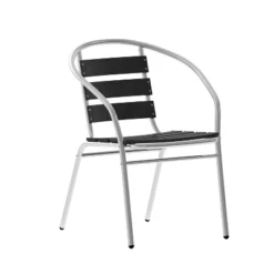 Flash Furniture Lila Aluminum Commercial Indoor-Outdoor Restaurant Stack Chair With Triple Slat Faux Teak Back -Flash Furniture GUEST 133736ea 8807 48fb aec0 d37eab6cb863