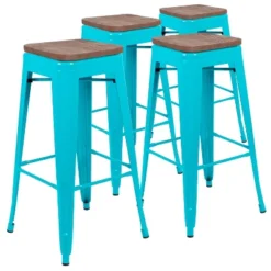 Flash Furniture 30" High Metal Indoor Bar Stool With Wood Seat - Stackable Set Of 4 -Flash Furniture GUEST 1499cb8e 41de 47a7 92ec 3101dda5fc2f