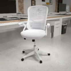 Flash Furniture Porter High Back White Mesh Ergonomic Swivel Office Chair With White Frame And Flip-up Arms