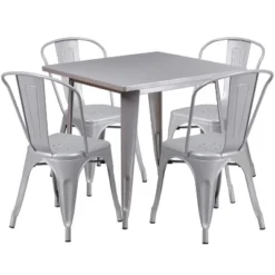 Flash Furniture Commercial Grade 31.5" Square Metal Indoor-Outdoor Table Set With 4 Stack Chairs 37 Flash Furniture Commercial Grade 31.5" Square Metal Indoor-Outdoor Table Set With 4 Stack Chairs -Flash Furniture GUEST 16d6233c 7820 414f b621 6e8b58ed0984