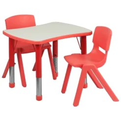 Flash Furniture 21.875"W X 26.625"L Rectangular Plastic Height Adjustable Activity Table Set With 2 Chairs -Flash Furniture GUEST 1790f57d 47de 4357 b310 ad8017afd599