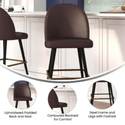 Flash Furniture Lyla Commercial Grade Modern Armless Barstools With Contoured Backrest, Steel Frame And Integrated Footrest - Set Of 2 -Flash Furniture GUEST 180b61b6 7c75 48d5 9160 287238257b2b