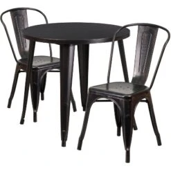 Flash Furniture Commercial Grade 30" Round Metal Indoor-Outdoor Table Set With 2 Cafe Chairs -Flash Furniture GUEST 1885e7d4 827c 4559 af33 67fcf9468aa4