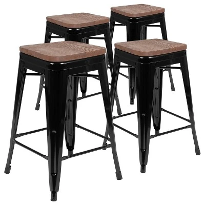 Flash Furniture 24" High Metal Counter-Height, Indoor Bar Stool With Wood Seat - Stackable Set Of 4 15 Flash Furniture 24" High Metal Counter-Height, Indoor Bar Stool With Wood Seat - Stackable Set Of 4 - Image 13