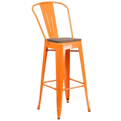 Flash Furniture 30" High Metal Barstool With Back And Wood Seat 14 Flash Furniture 30" High Metal Barstool With Back And Wood Seat - Image 12