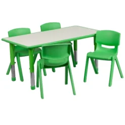 Flash Furniture 23.625"W X 47.25"L Rectangular Plastic Height Adjustable Activity Table Set With 4 Chairs -Flash Furniture GUEST 1e970c6c 7142 4809 bdf3 074073536da7
