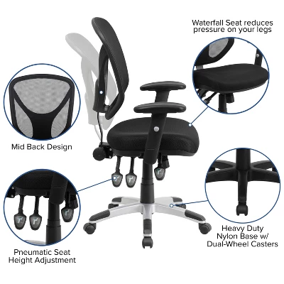 Flash Furniture Mid-Back Black Mesh Multifunction Swivel Ergonomic Task Office Chair With Adjustable Arms 4 Flash Furniture Mid-Back Black Mesh Multifunction Swivel Ergonomic Task Office Chair With Adjustable Arms - Image 2
