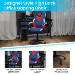Flash Furniture Ergonomic PC Office Computer Chair - Adjustable Red & Blue Designer Gaming Chair - 360° Swivel - Red Dual Wheel Casters -Flash Furniture GUEST 2041df51 3339 4e3b a440 f2084f5e6900