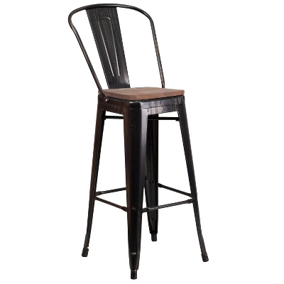 Flash Furniture 30" High Metal Barstool With Back And Wood Seat 18 Flash Furniture 30" High Metal Barstool With Back And Wood Seat - Image 16