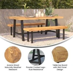 Flash Furniture All Weather Commercial Acacia Wood Top Patio Table With Metal Base-Natural/Black -Flash Furniture GUEST 2087096b 06a4 464b b7bd 4a037cc2292d