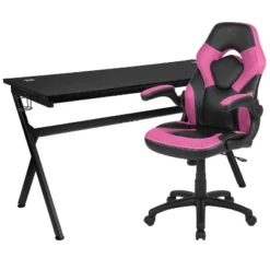 Flash Furniture Gaming Desk And Racing Chair Set With Cup Holder, Headphone Hook And Removable Mouse Pad Top - 2 Wire Management Holes -Flash Furniture GUEST 21061721 8ea3 4916 9136 566bd85fb96d