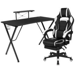 Flash Furniture Gaming Desk With Cup Holder/Headphone Hook/Monitor Stand & Reclining Back/Arms Gaming Chair With Footrest -Flash Furniture GUEST 21490de1 edb7 4913 98c3 8dd95877e29f