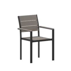 Flash Furniture Finch Commercial Grade Patio Chair With Arms, Stackable Side Chair With Faux Teak Poly Slats And Metal Frame -Flash Furniture GUEST 21c84e97 6cb8 484b 983b 57c0ae91f85f