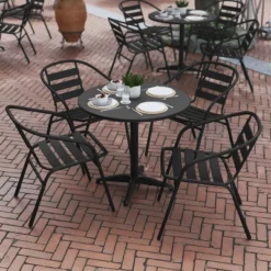 Flash Furniture Lila 31.5'' Round Aluminum Indoor-Outdoor Table Set With 4 Slat Back Chairs -Flash Furniture GUEST 221624d8 4d9e 49a8 a684 3ce3a6fe2916