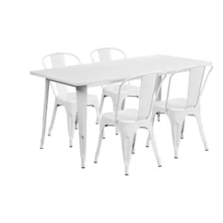 Flash Furniture Commercial Grade 31.5" X 63" Rectangular Metal Indoor-Outdoor Table Set With 4 Stack Chairs 14 Flash Furniture Commercial Grade 31.5" X 63" Rectangular Metal Indoor-Outdoor Table Set With 4 Stack Chairs -Flash Furniture GUEST 2575385b d26f 4e67 a741 692c3d9900d9