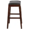 Flash Furniture 30'' High Backless Cappuccino Wood Barstool With Black LeatherSoft Saddle Seat