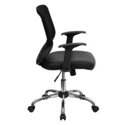 Flash Furniture Mid-Back Mesh Tapered Back Swivel Task Office Chair With LeatherSoft Seat, Chrome Base And T-Arms -Flash Furniture GUEST 25d4c68b db27 4f26 82b4 f7f607e159ec