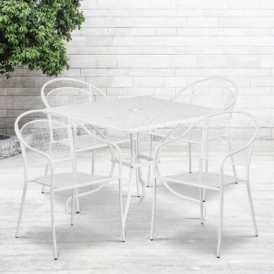 Flash Furniture Oia Commercial Grade 35.5" Square Indoor-Outdoor Steel Patio Table Set With 4 Round Back Chairs 3 Flash Furniture Oia Commercial Grade 35.5" Square Indoor-Outdoor Steel Patio Table Set With 4 Round Back Chairs