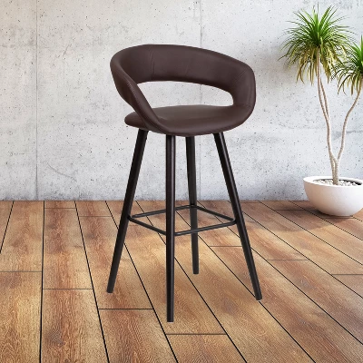 Flash Furniture Brynn Series 29'' High Contemporary Vinyl Rounded Back Barstool With Cappuccino Wood Frame 3 Flash Furniture Brynn Series 29'' High Contemporary Vinyl Rounded Back Barstool With Cappuccino Wood Frame