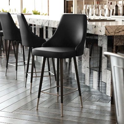 Flash Furniture Shelly Set Of 2 Commercial LeatherSoft Counter Height Bar Stools With Solid Black Metal Frames And Chrome Accented Feet And Footrests 7 Flash Furniture Shelly Set Of 2 Commercial LeatherSoft Counter Height Bar Stools With Solid Black Metal Frames And Chrome Accented Feet And Footrests - Image 5