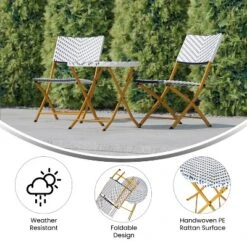 Flash Furniture Rouen Three Piece Folding French Bistro Set In PE Rattan With Metal Frames For Indoor And Outdoor Use -Flash Furniture GUEST 2851ac2b 0094 40d8 877d b329cab3be1b
