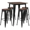 Flash Furniture 31.5" Square Metal Bar Table Set With Wood Top And 4 Backless Stools -Flash Furniture GUEST 2888ec15 9040 4c06 becc ce2d371ef6ae
